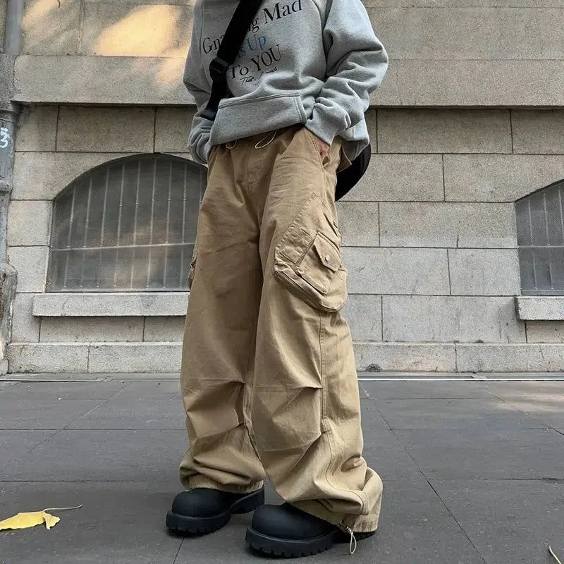 Irregular Pocket Wide Leg Cargo Pants