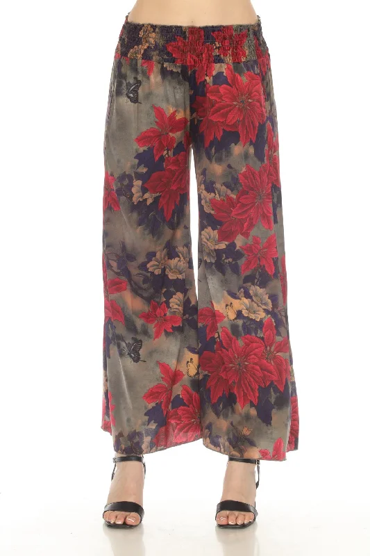 Johnny Was Claret Rachel Silk Blend Floral Wide Leg Pants Boho Chic C61722AO