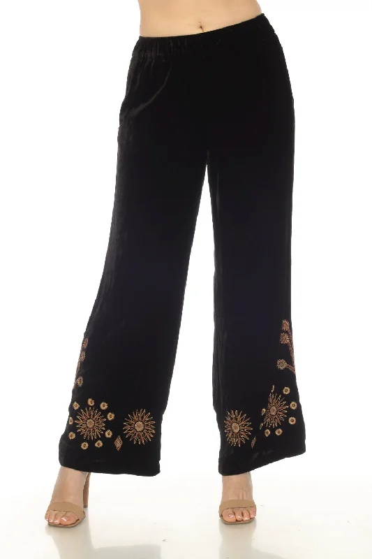 Johnny Was JWLA Black Heidi Velvet Embroidered Wide Leg Pants J68423