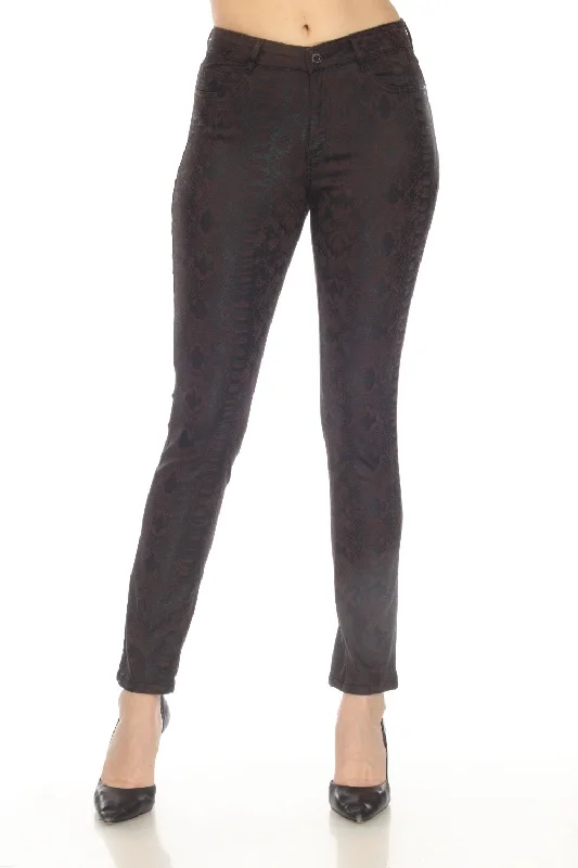 Joseph Ribkoff Mocha/Black Snakeskin Print Stretch Ankle Pants 233916