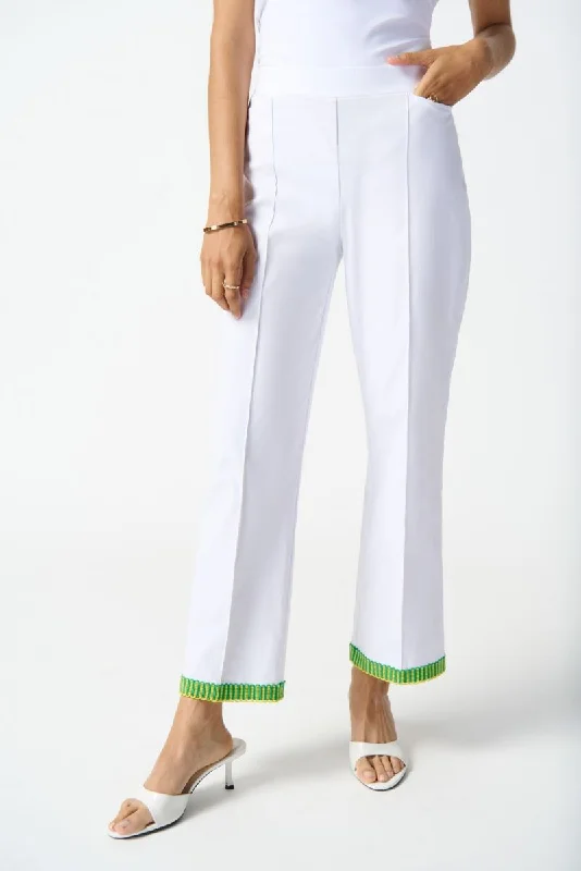 Joseph Ribkoff White/Multi Pleated Embroidered Pull On Cropped Pants 242006