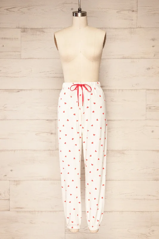 Layona | Ivory Pyjama Jogger Pants w/ Heart Pattern