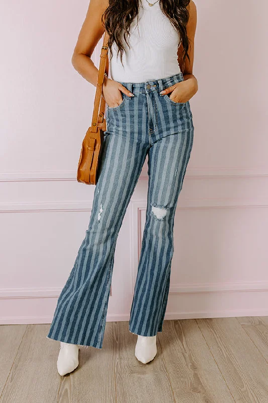 The Coston High Waist Distressed Flare in Medium Wash