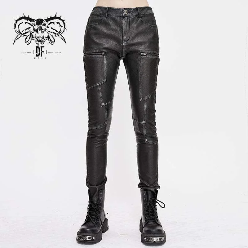 Women's Gothic Faux Leather Zip Fitted Pants