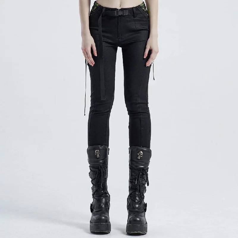 Women's Gothic Front Zip Pants With Belt