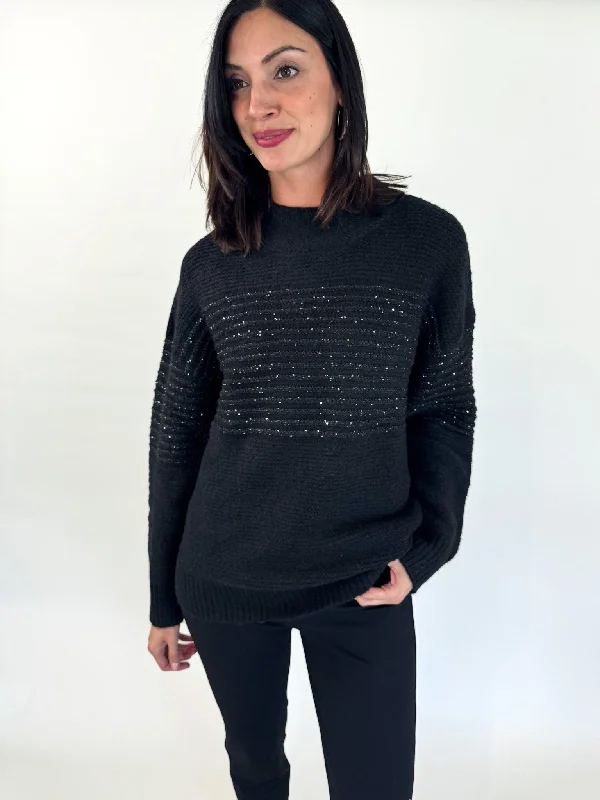 Aubrey High Neck Black Sequin Sweater