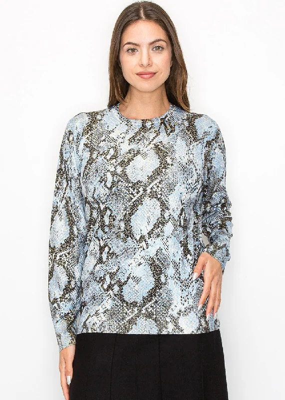 Blue Snake Print Long Sleeve Top