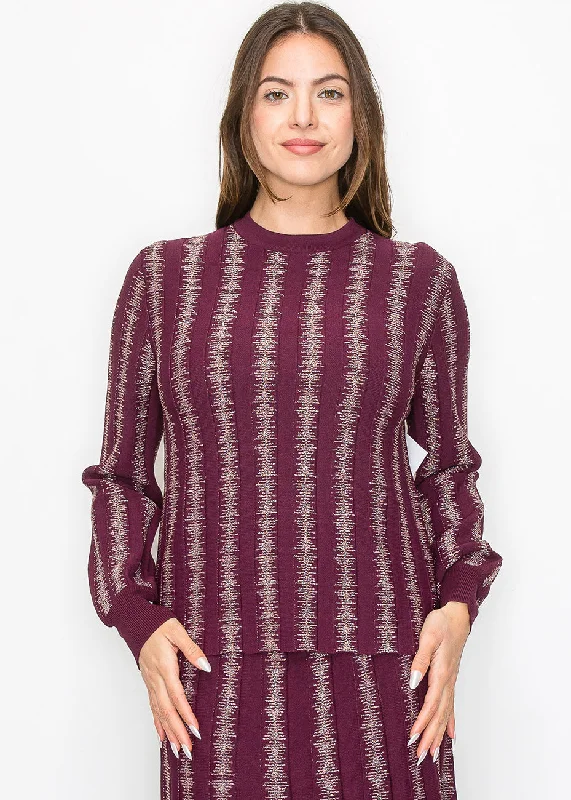 Burgundy Top with Shimmering Stripe Details