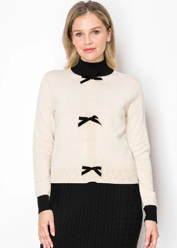 Cream Sweater with Bow Detail