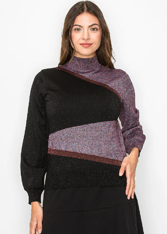 Geometric Colorblock Turtleneck Sweater