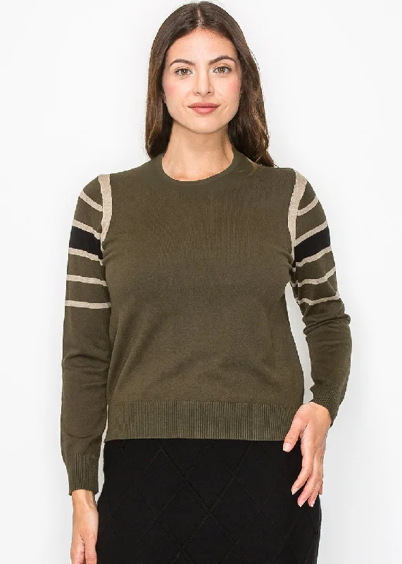 Olive Striped Sleeve Sweater