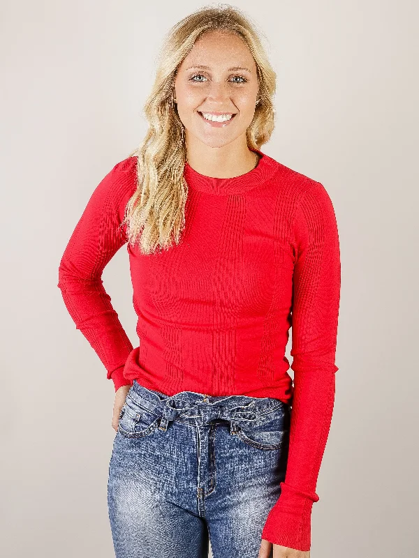 Red Basic Patterned Fitted Sweater