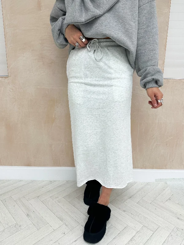 Drawstring Sweatshirt Style Midi Skirt In Light Grey