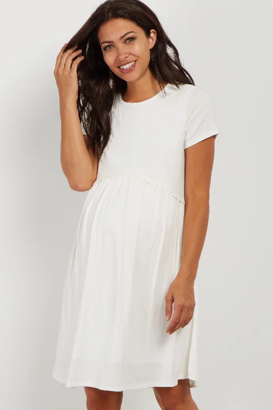 PinkBlush Ivory Solid Crochet Trim Maternity Shift Dress