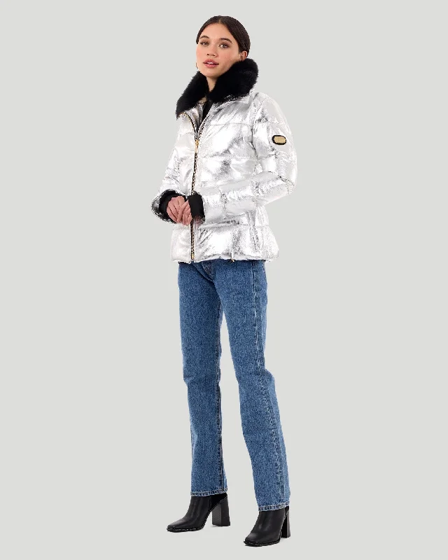 Metallic Apres-Ski Jacket with Detachable Toscana Shearling Lamb Collar