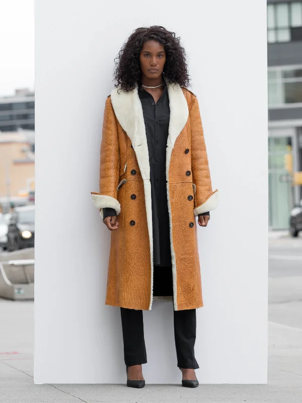 Shearling-Lined Camel Leather Coat