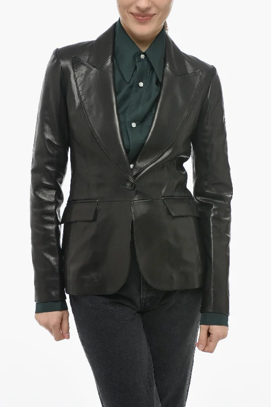 Amiri Peak Lapel Leather 1-button Blazer