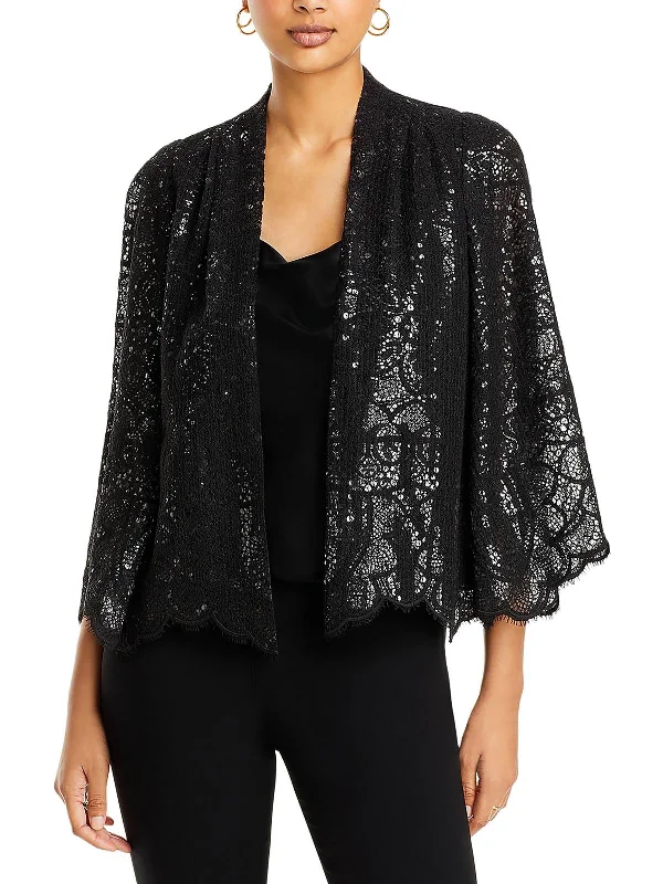 Delilah Womens Lace Sequined Open-Front Blazer