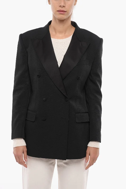 Dolce & Gabbana Tech-gabardine Double-breasted Blazer with Satin Peak Lapel