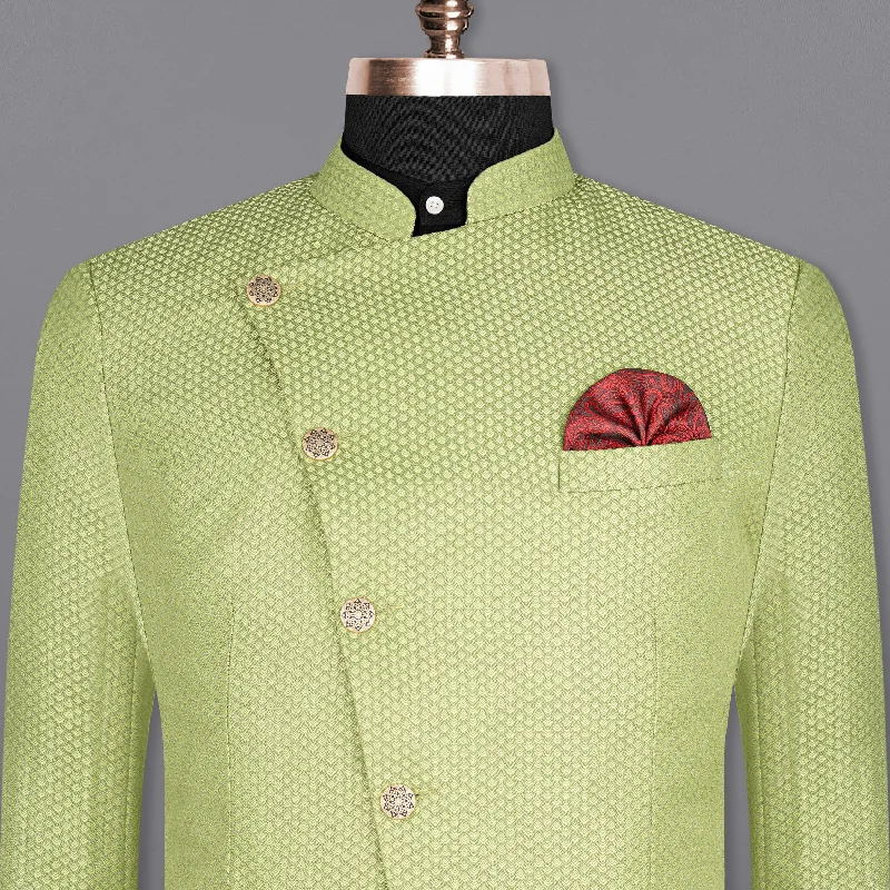 Olivine Green Cross Placket Bandhgala Designer Blazer