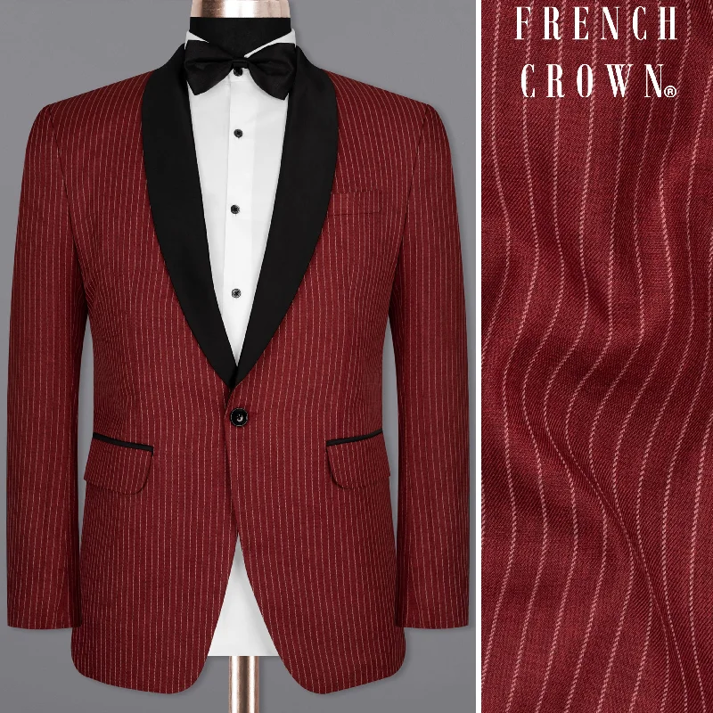 Persian Plum Red Striped Wool Rich Tuxedo Blazer