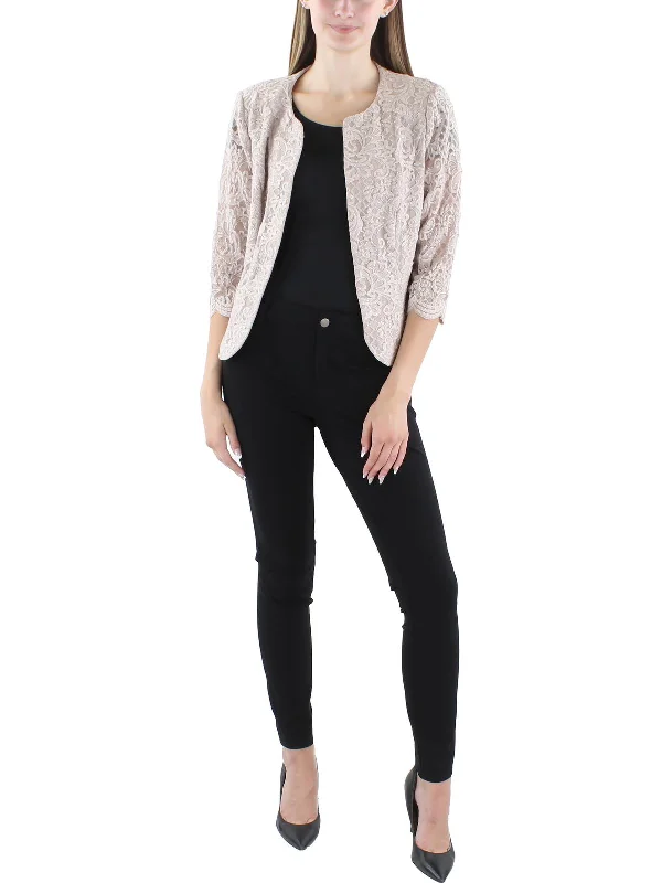 Petites Womens Lace Glitter Jacket