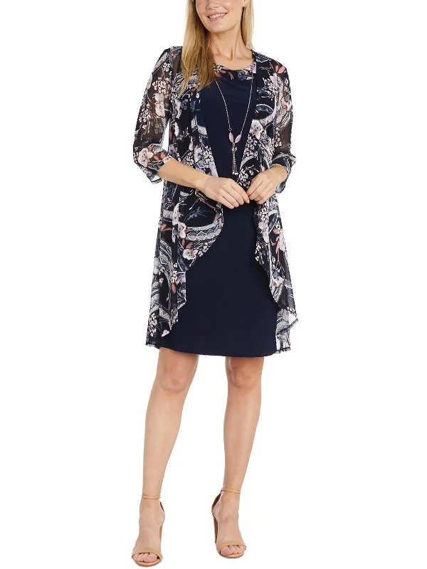 Petites Womens Printed Open Front Duster Blazer