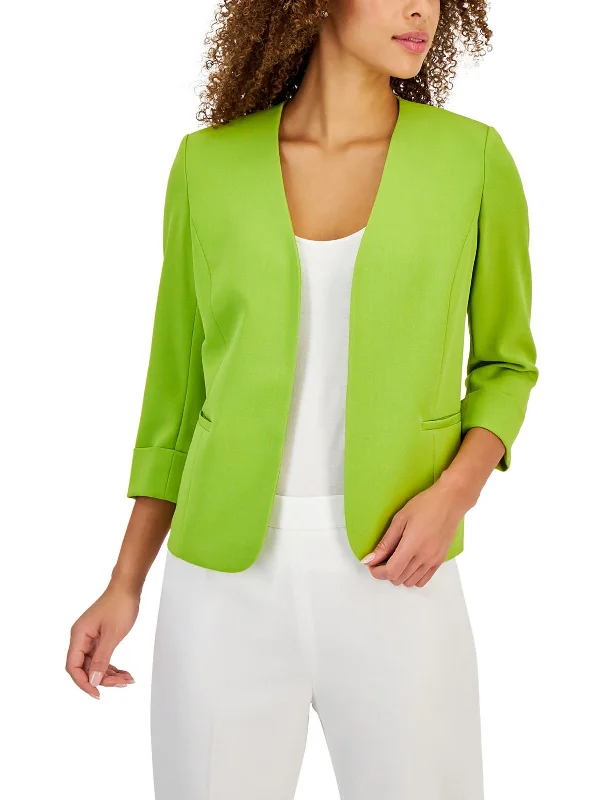 Petites Womens Solid Polyester Open-Front Blazer