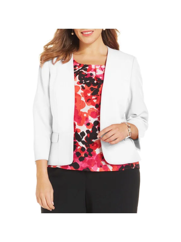 Plus Womens Collarless Suit Separate Open-Front Blazer