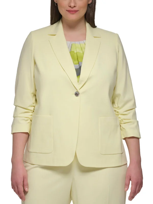 Plus Womens Crepe One-Button Blazer