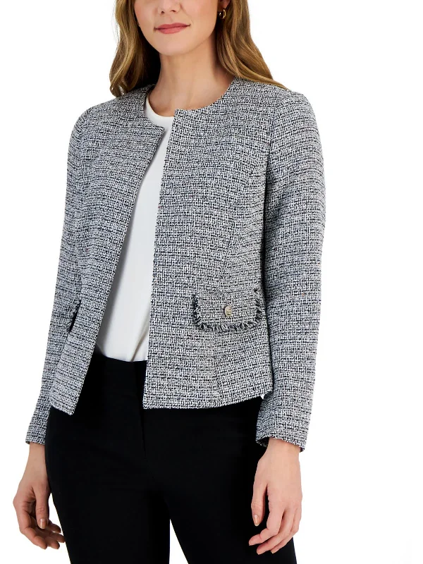 Plus Womens Two Tone Work Wear Open-Front Blazer