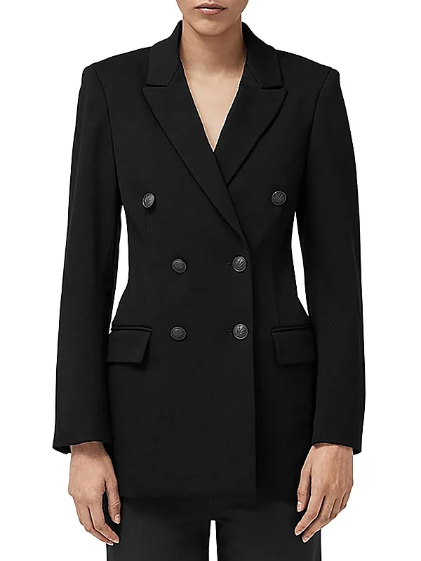 Warren Womens Solid Polyester Double-Breasted Blazer