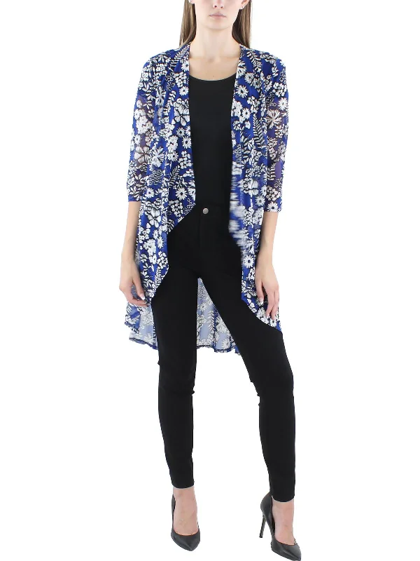 Womens Floral Print Drapey Open-Front Blazer