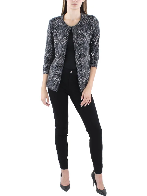 Womens Glitter Cardigan Collarless Blazer