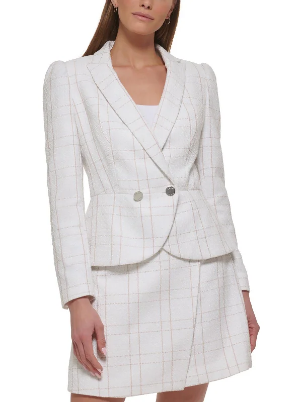 Womens Plaid Office Wear One-Button Blazer