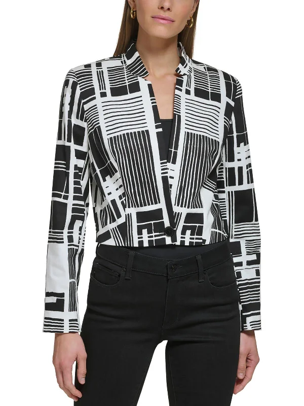 Womens Printed Cotton One-Button Blazer