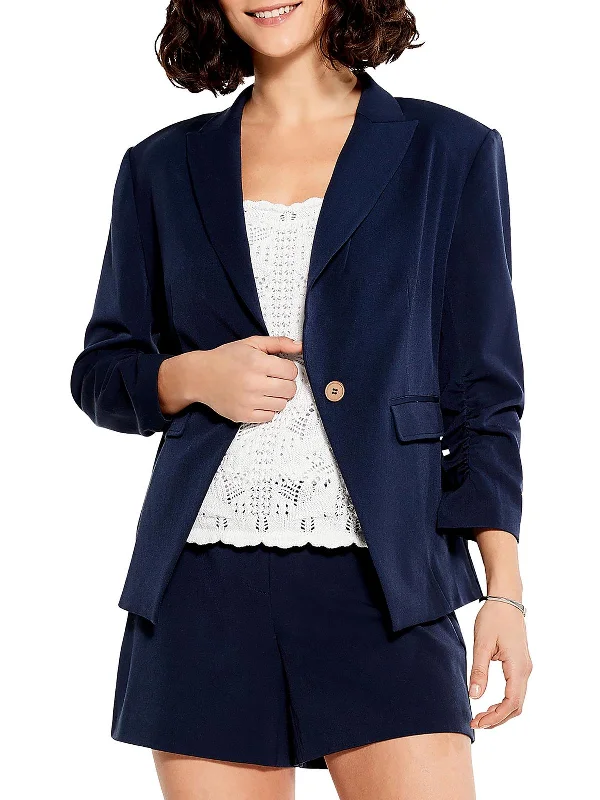 Womens Solid Scrunched One-Button Blazer