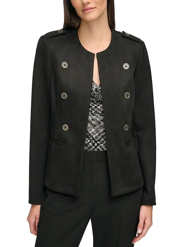 Womens Suede Military Open-Front Blazer