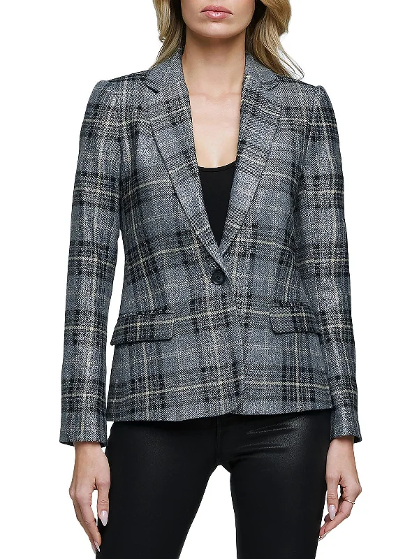 Womens Wool Blend Metallic One-Button Blazer