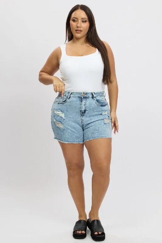 Denim Skinny Shorts High Rise