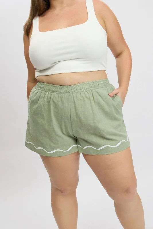 Green Elastic Waist Pull On Shorts