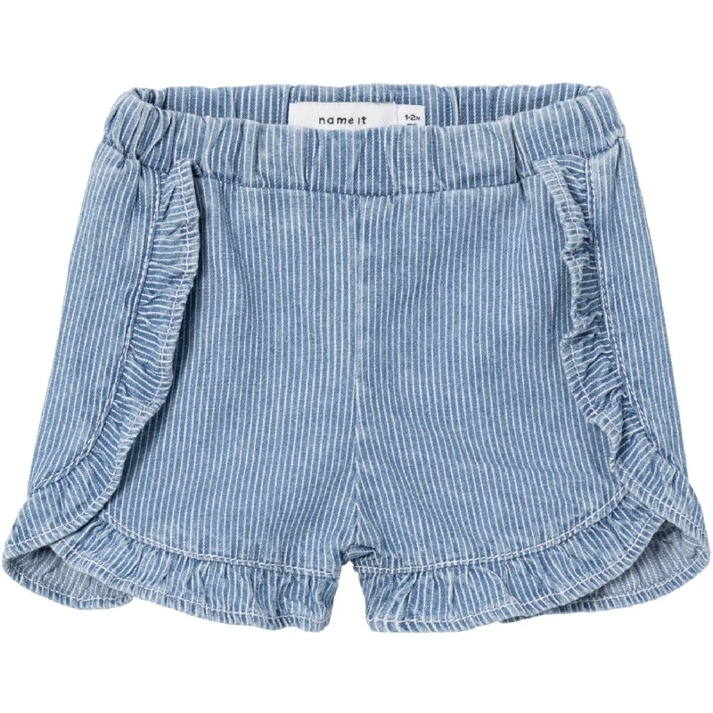 Name It Medium Blue Denim Rose Regular Stripe Denim Shorts