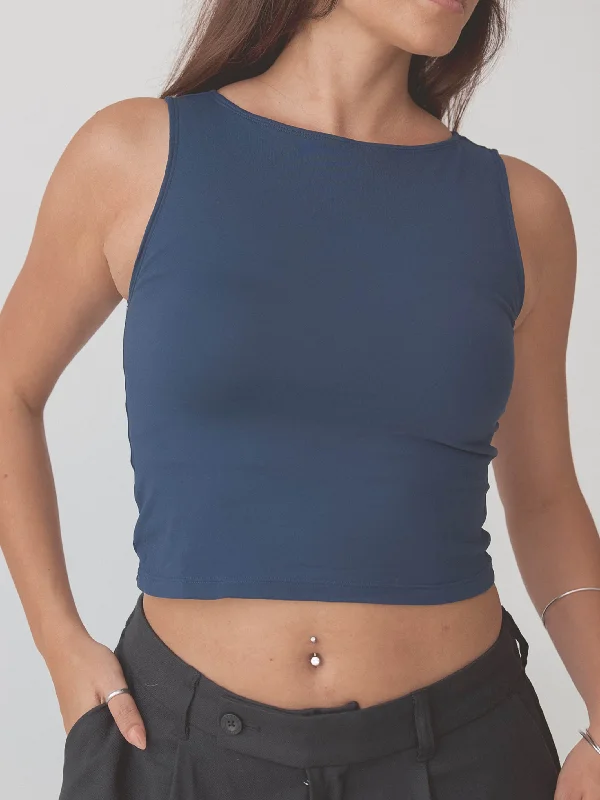 Braless Solid Boat Neck Brami Crop Top