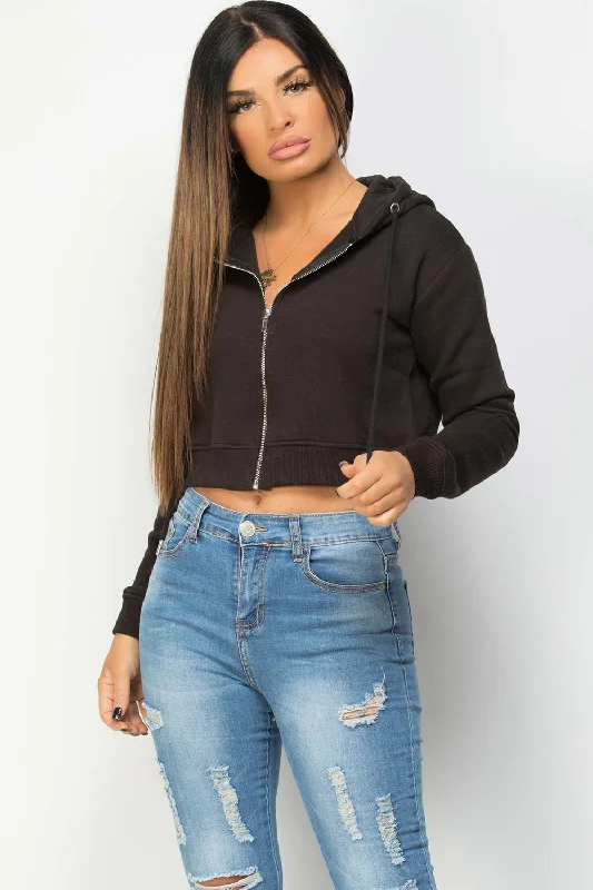 Cropped Zip Up Hoodie Black