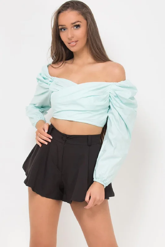 Puff Sleeve Wrap Crop Top Mint