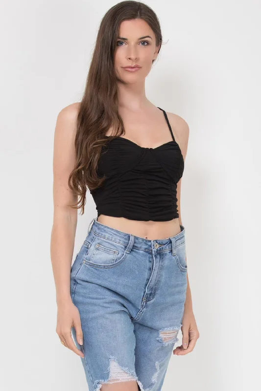 Ruched Cup Crop Top Black