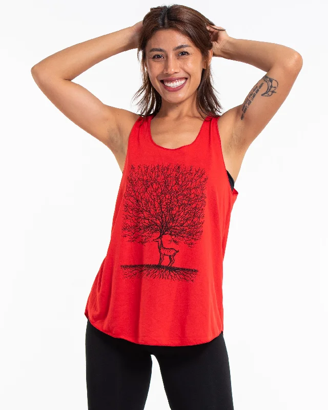 Womens Bambi Tree Tank Top in Red