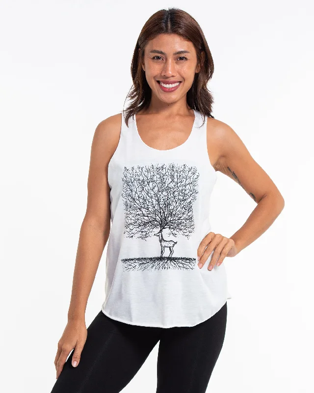 Womens Bambi Tree Tank Top in White