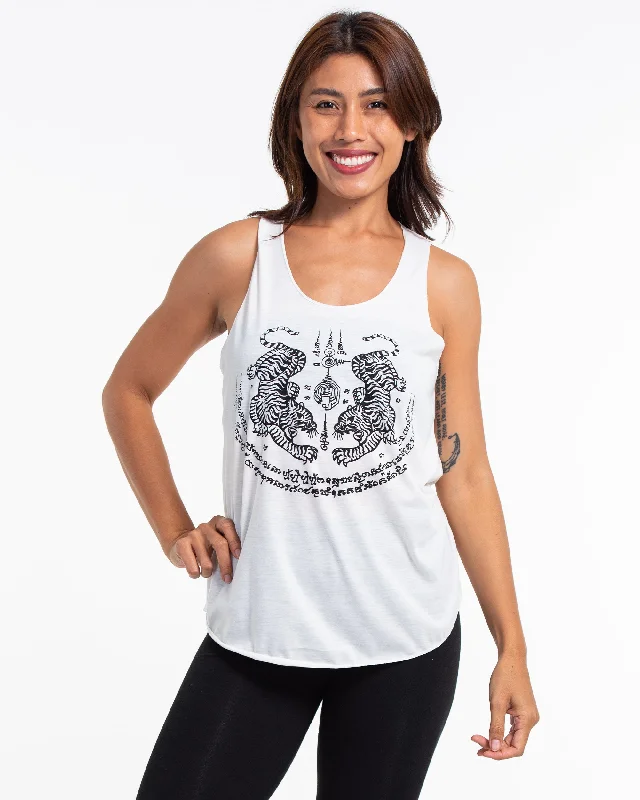 Womens Tiger Tattoo Tank Top in White